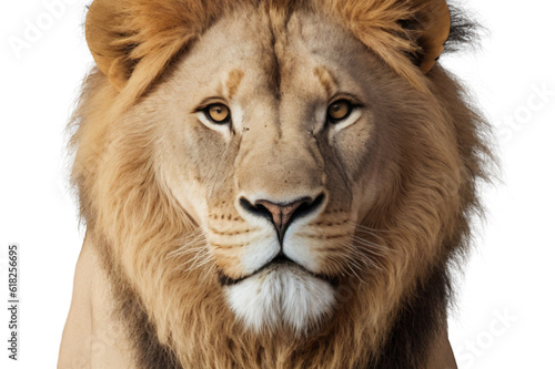 Close up of Lion head  POV  isolated on white transparent background  AI Generate