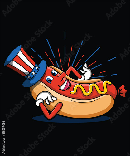 USA Hot Dog Celebrating America And 4th Of July With The American Flag