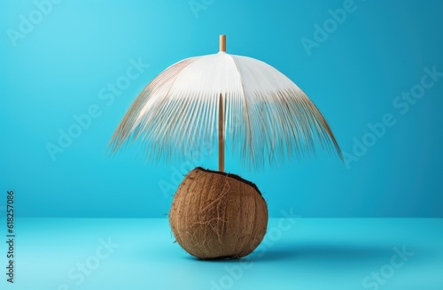 Wallpaper Mural Coconut cocktail with umbrella isolated on blue background, Generative AI Torontodigital.ca
