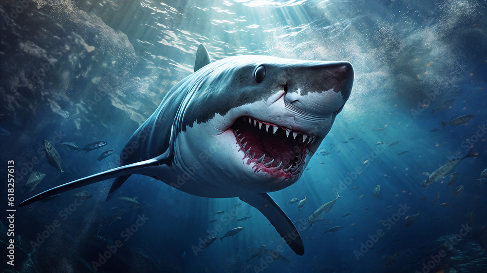 Naklejka premium Fantasy shark underwater. Generative AI