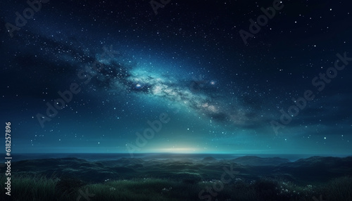Glowing star trail illuminates majestic mountain peak generated by AI © Gstudio