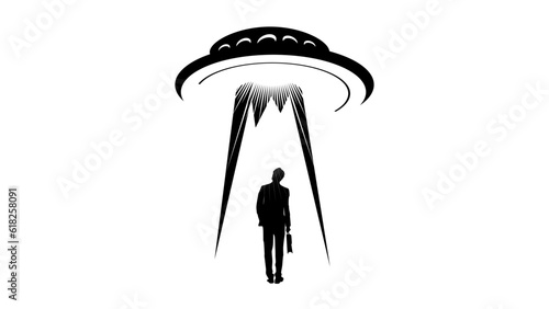 Business recruitment, silhouette, an alien tries to pick up an employee, searchlight as symbol of unique talent and skills.