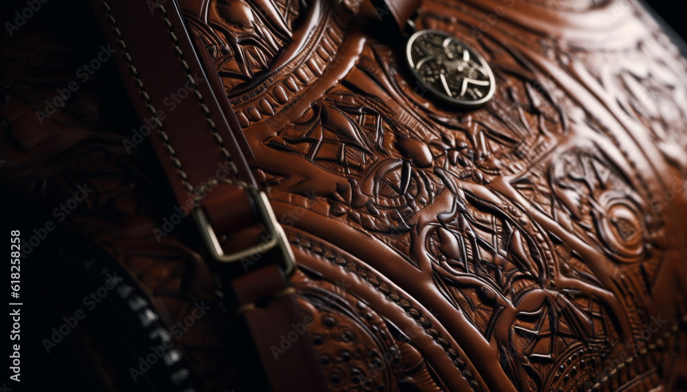 Antique leather suitcase with shiny brass buckle generated by AI Antique leather suitcase with shiny brass buckle generated by AI