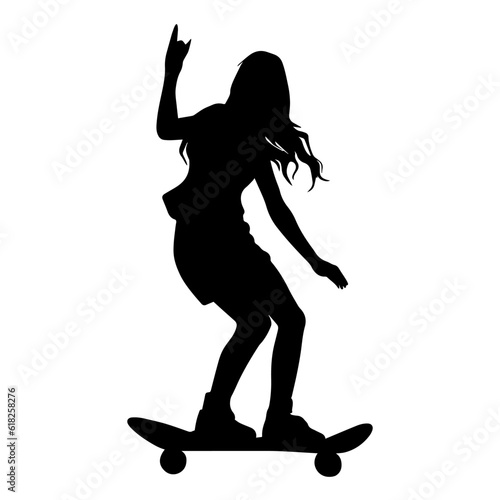 Vector illustration. Silhouette of a girl riding a skateboard.