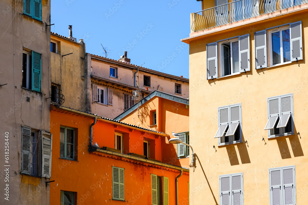 Residential buildings, its fragments seen in Nice