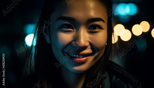 Smiling young women enjoy city nightlife beauty generated by AI © Gstudio
