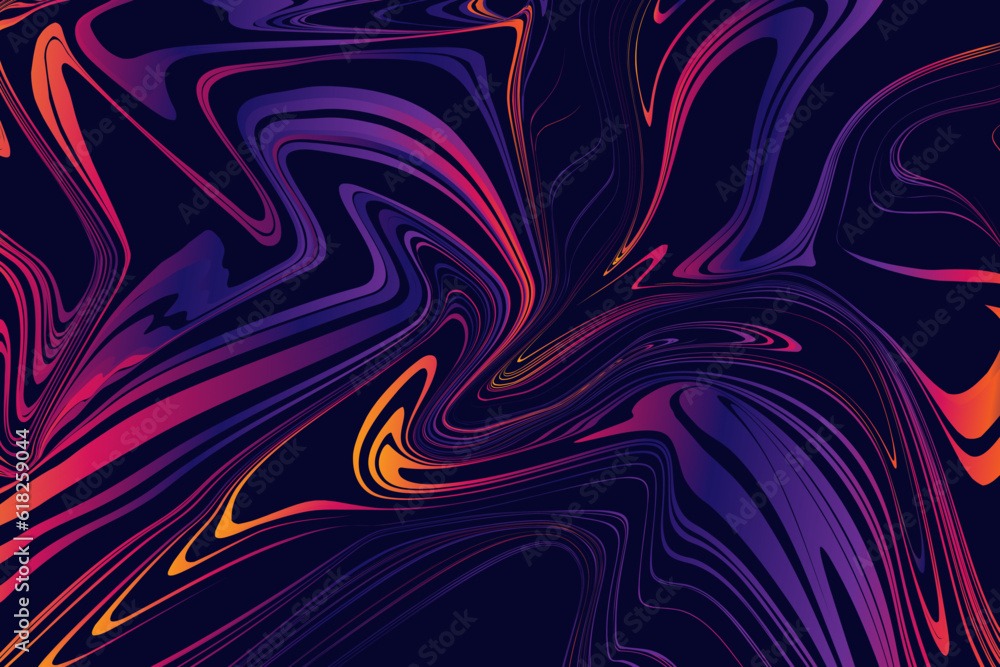 Obraz premium Abstract Psychedelic Pattern in colorful. Background Optical Illusion for Banner, Poster, Cover, Card. Abstract Memphis Lines in Liquid Texture. Vector Illustration