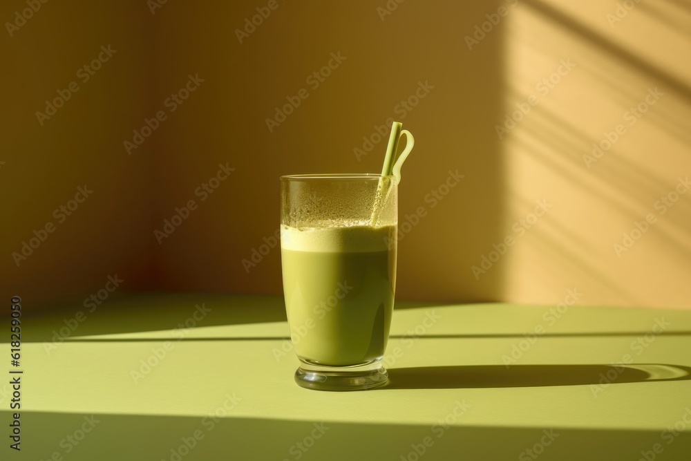 glass of Green matcha tea drink with shadow, AI Generated glass of Green matcha tea drink with shadow, AI Generated