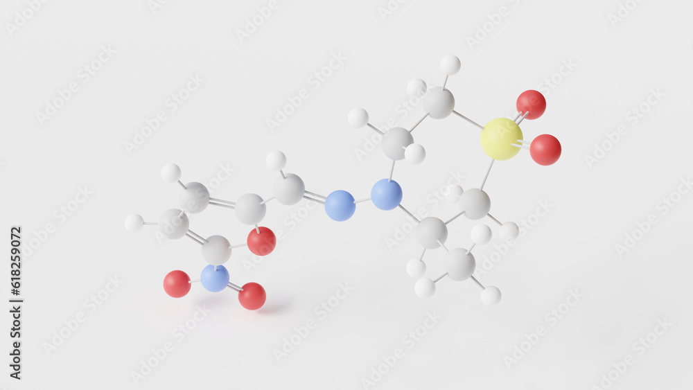 nifurtimox molecule 3d, molecular structure, ball and stick model, structural chemical formula antiprotozoals nifurtimox molecule 3d, molecular structure, ball and stick model, structural chemical formula antiprotozoals
