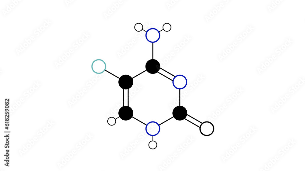 flucytosine molecule, structural chemical formula, ball-and-stick model, isolated image antifungal medication flucytosine molecule, structural chemical formula, ball-and-stick model, isolated image antifungal medication