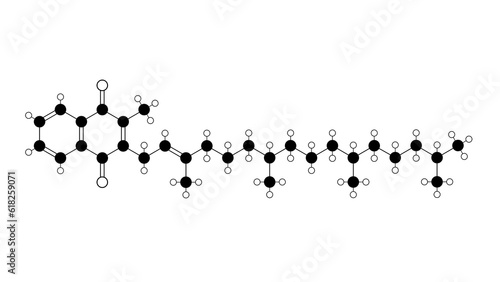 phytomenadione molecule, structural chemical formula, ball-and-stick model, isolated image vitamin k1