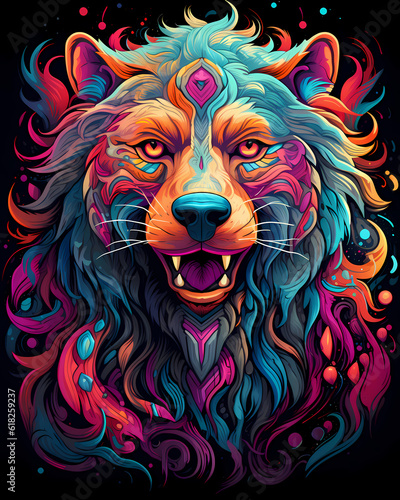 Illustration of a colorful bear, artistic ornemental design in pop colors - Inspiring animals theme