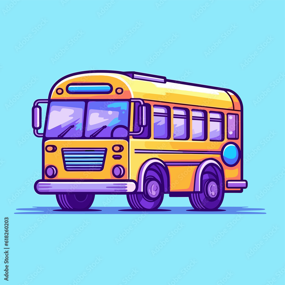 Yellow school bus flat illustration, School bus illustration, back to school, school bus