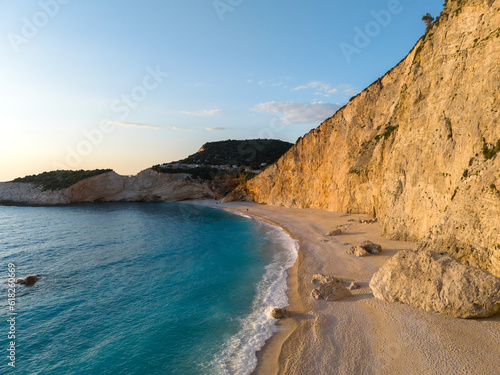 Porto Katsiki beach on the island of Lefkada in Greece - Sunset photo