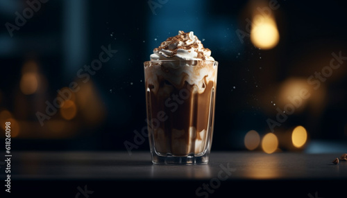 Whipped cream tops hot mocha coffee drink generated by AI