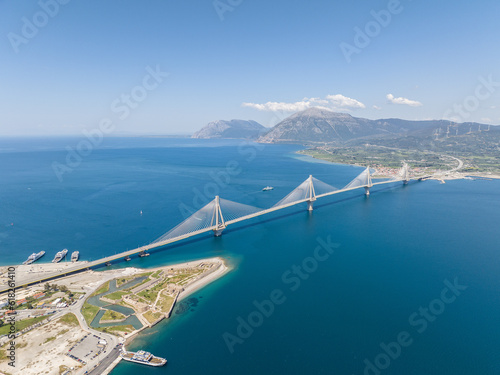 Aerial view of Charilaos Trikoupis Bridge Rio-Antirio in Greece photo