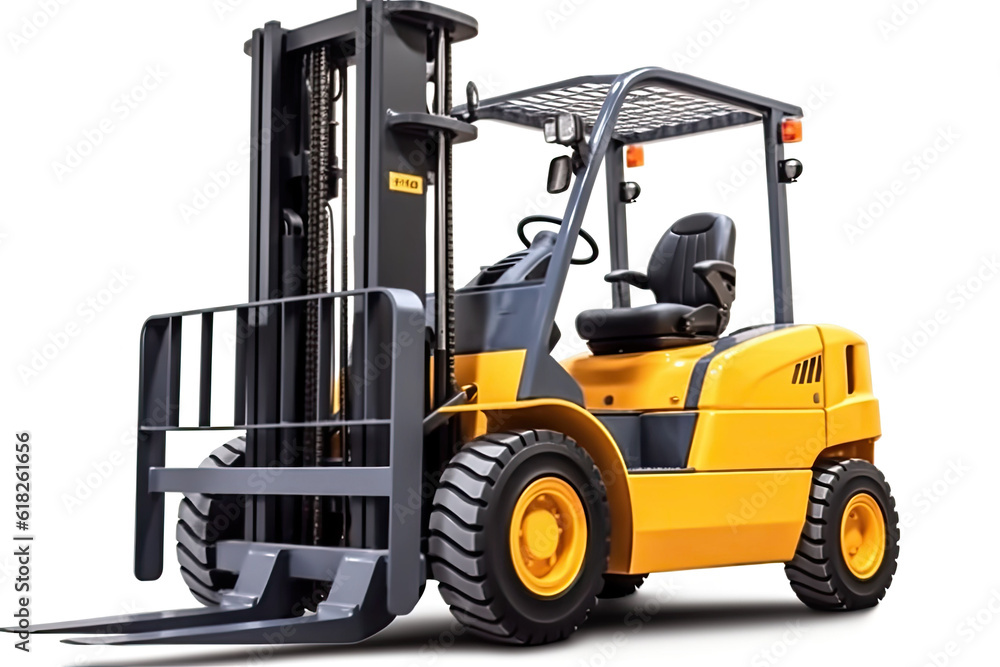 photorealism of Yellow forklift for use in a warehouse, pivotal for logistics,ai generater.