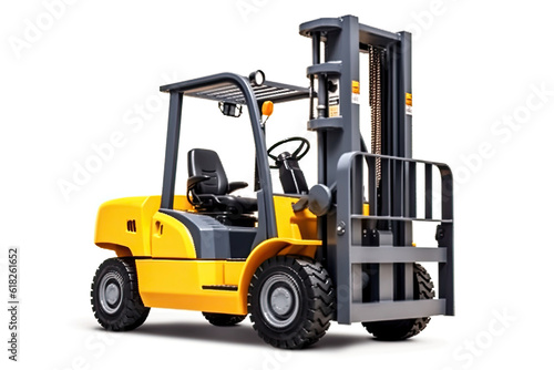 photorealism of Yellow forklift for use in a warehouse, pivotal for logistics,ai generater.