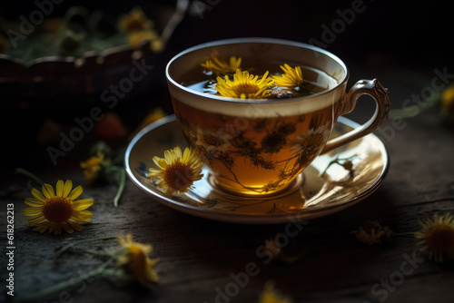 A cup of hot fragrant herbal tea with different herbs, AI Generated