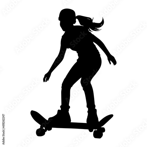 Vector illustration. Silhouette of a girl riding a skateboard.