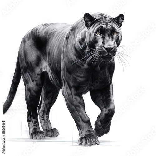 Panther. An artistic, schematic black-and-white portrait of a panther Generative AI © Irina