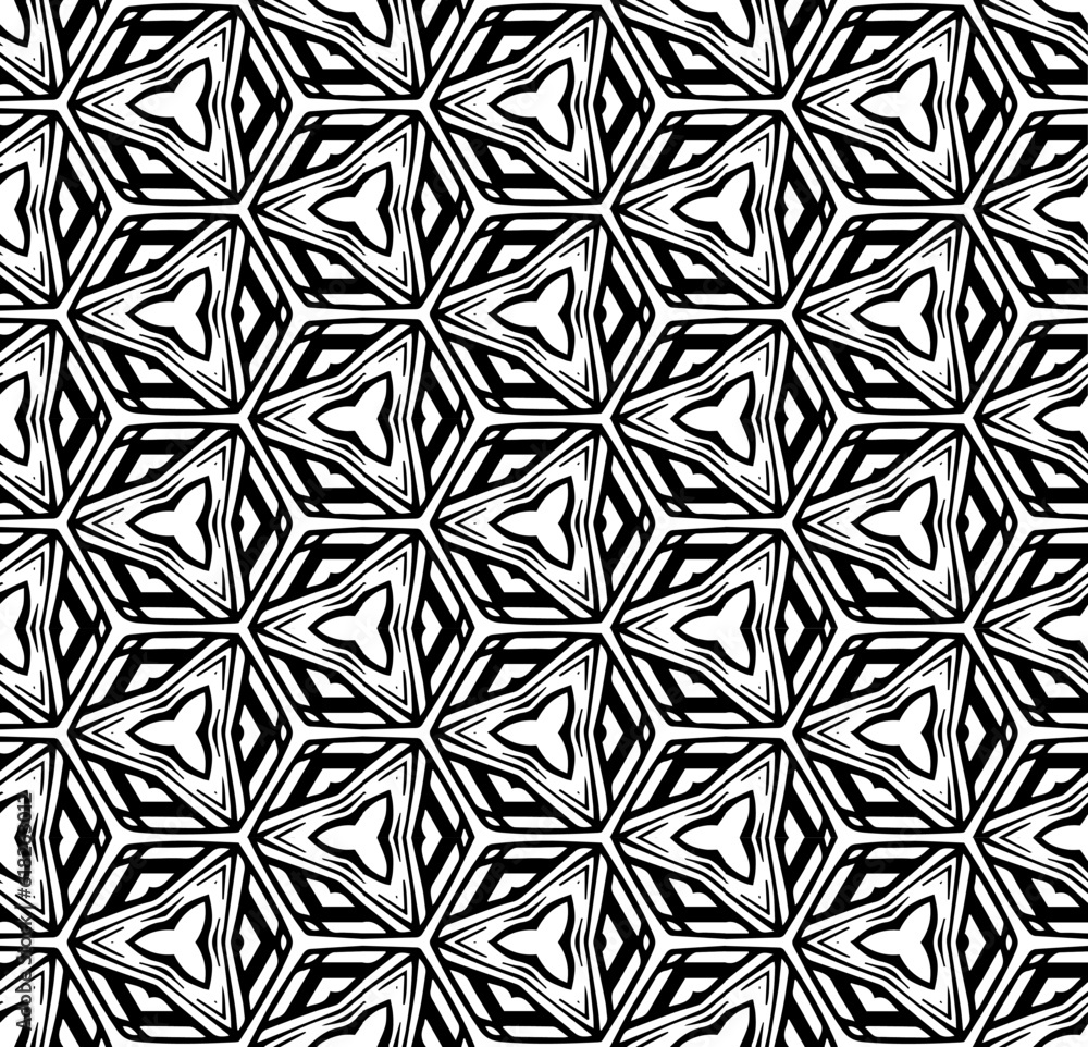 Black and white seamless pattern texture. Greyscale ornamental graphic design. Mosaic ornaments. Pattern template. Vector illustration. EPS10. Black and white seamless pattern texture. Greyscale ornamental graphic design. Mosaic ornaments. Pattern template. Vector illustration. EPS10.