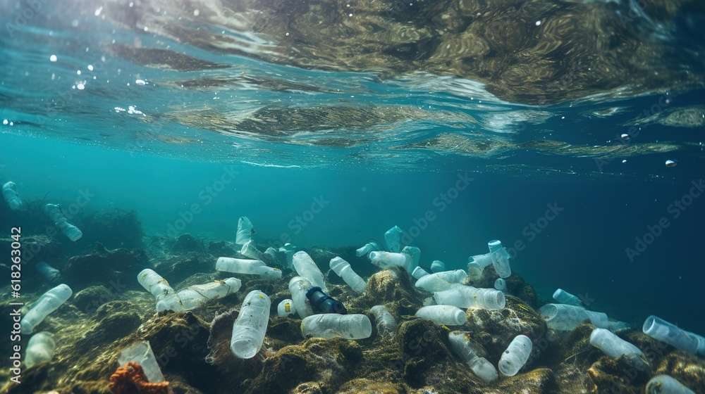 Obraz premium Environmental pollution on the beach. Generative AI