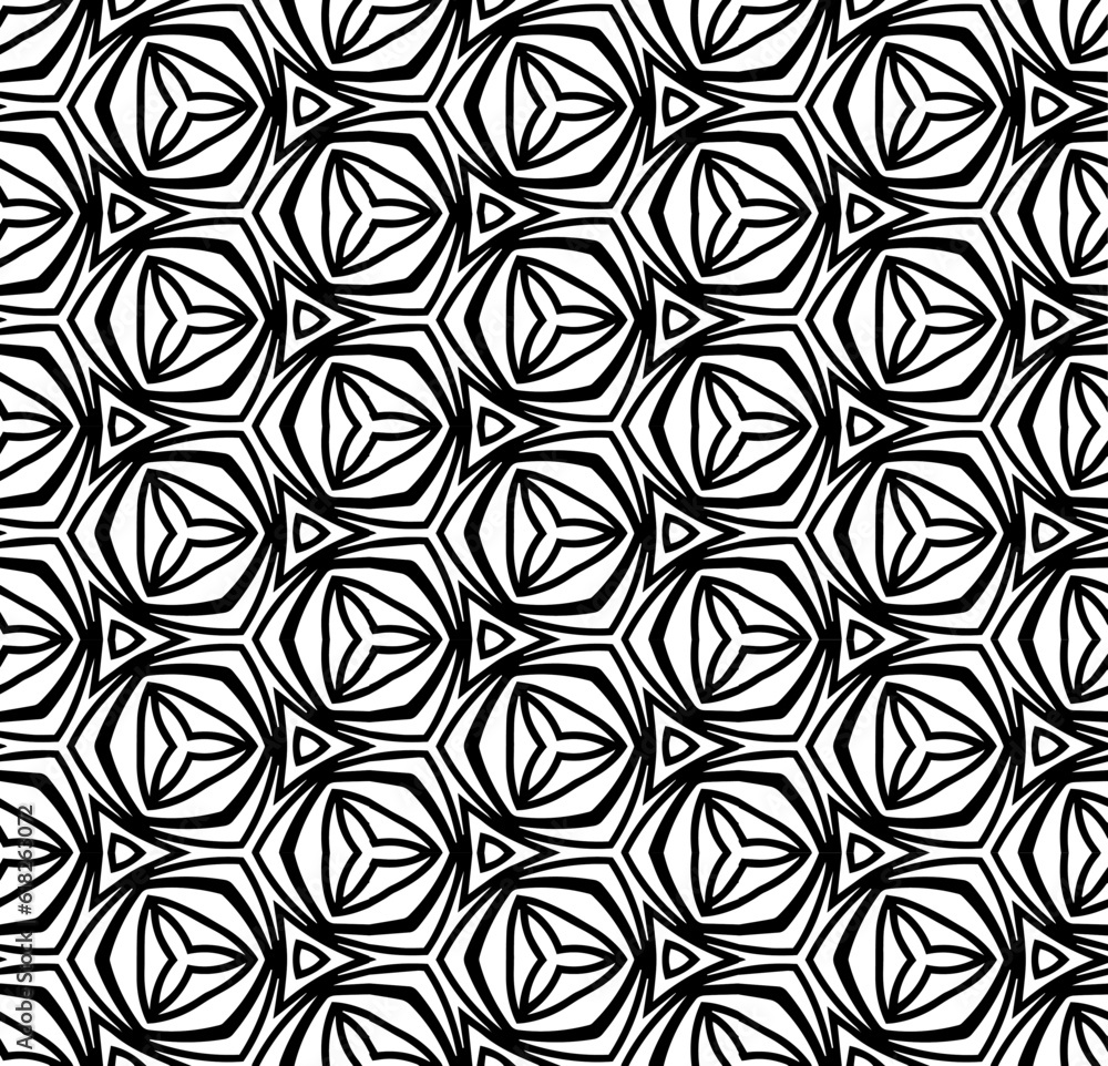 Black and white seamless pattern texture. Greyscale ornamental graphic design. Mosaic ornaments. Pattern template. Vector illustration. EPS10. Black and white seamless pattern texture. Greyscale ornamental graphic design. Mosaic ornaments. Pattern template. Vector illustration. EPS10.