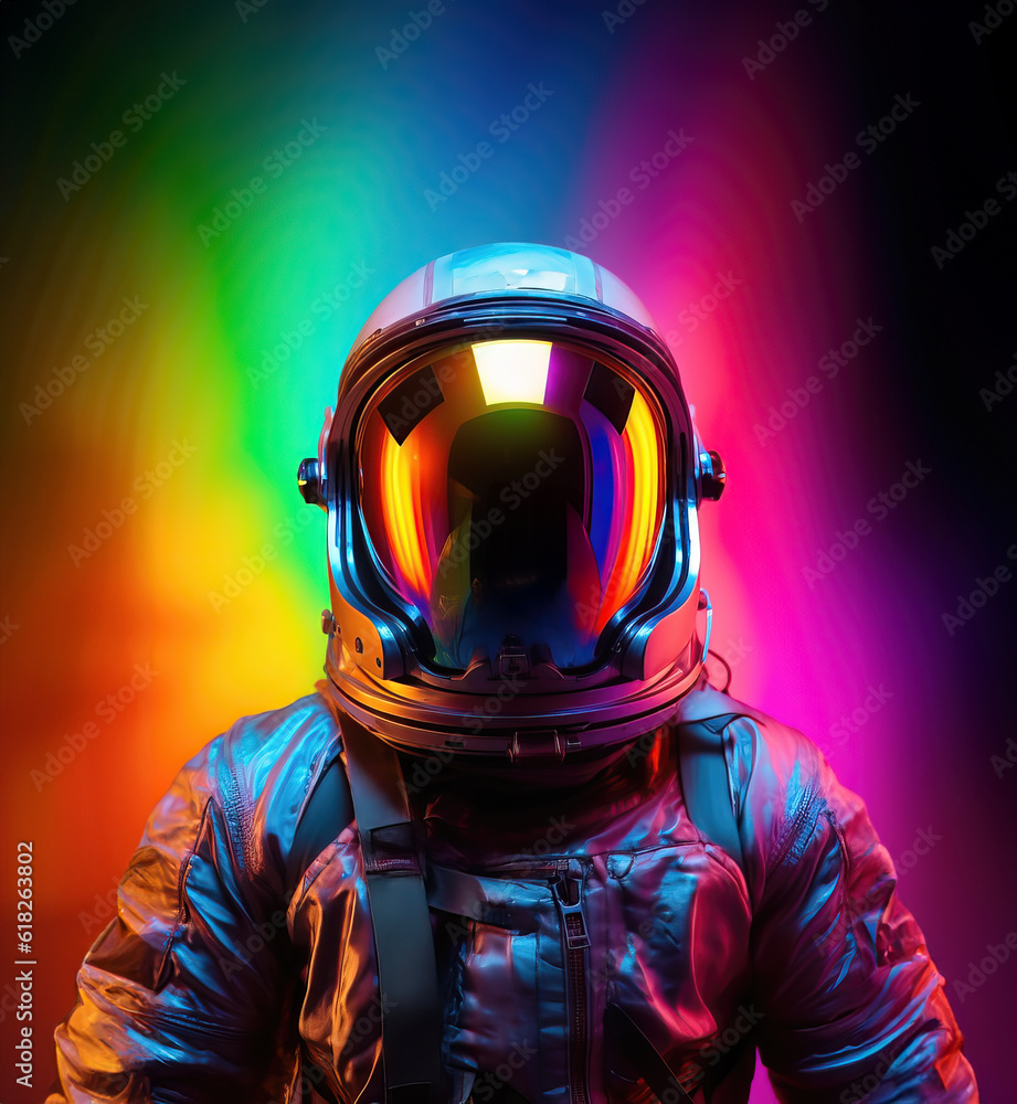 A cosmonaut in a rainbow of neon colors, a surreal colorful journey A cosmonaut in a rainbow of neon colors, a surreal colorful journey