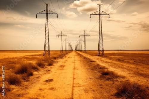 Electric transmission tower pylons stretching across AI Generated