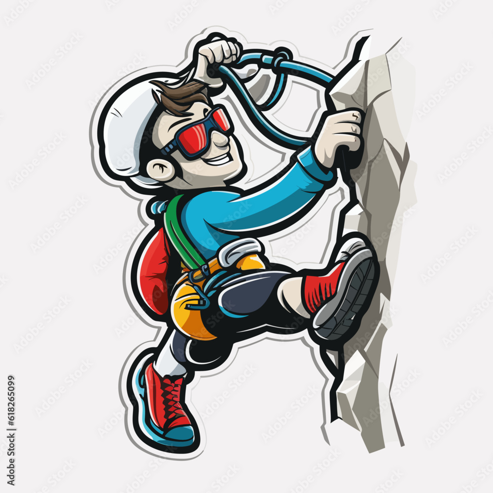 Fototapeta premium Climber side panels. Climbing work at high altitudes. Cartoon vector illustration