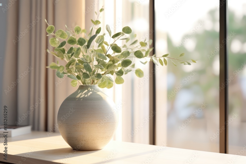eucalyptus in a unique vase with wooden desk AI Generated eucalyptus in a unique vase with wooden desk AI Generated