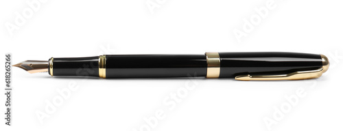 Stylish black fountain pen isolated on white