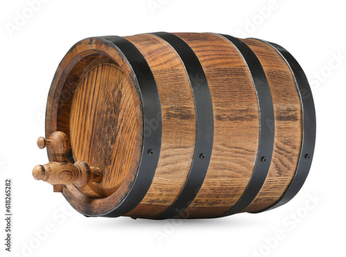 One wooden with tap barrel isolated on white