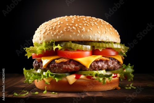 tasty burger isolated on white background fresh ham  cheese and tomato. Made with Generative AI