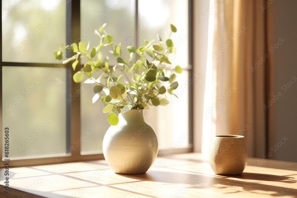 eucalyptus in a vase with wooden desk AI Generated eucalyptus in a vase with wooden desk AI Generated