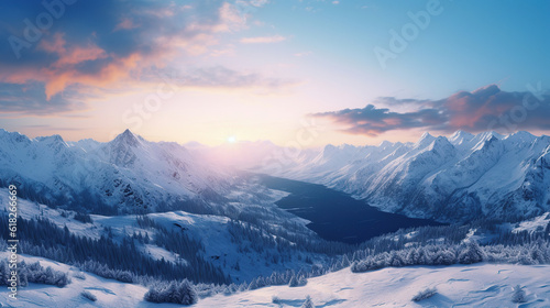 Panoramic view of beautiful snowy Masherbrum peak in the mountain range during sunset light © Santy Hong