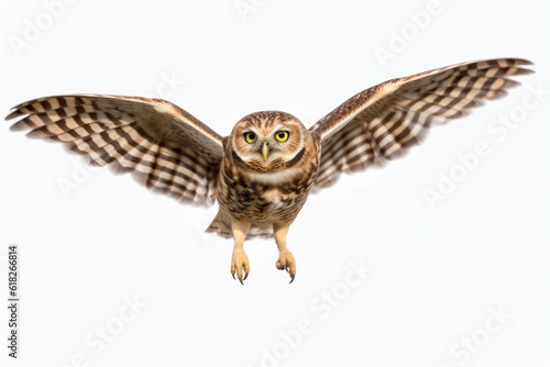 An owl is flying through the air with its wings spread created with Generative AI technology
