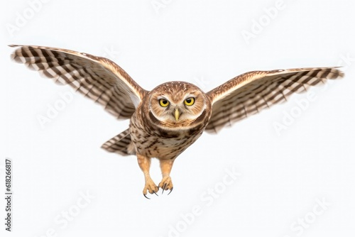 An owl is flying through the air with its wings spread created with Generative AI technology