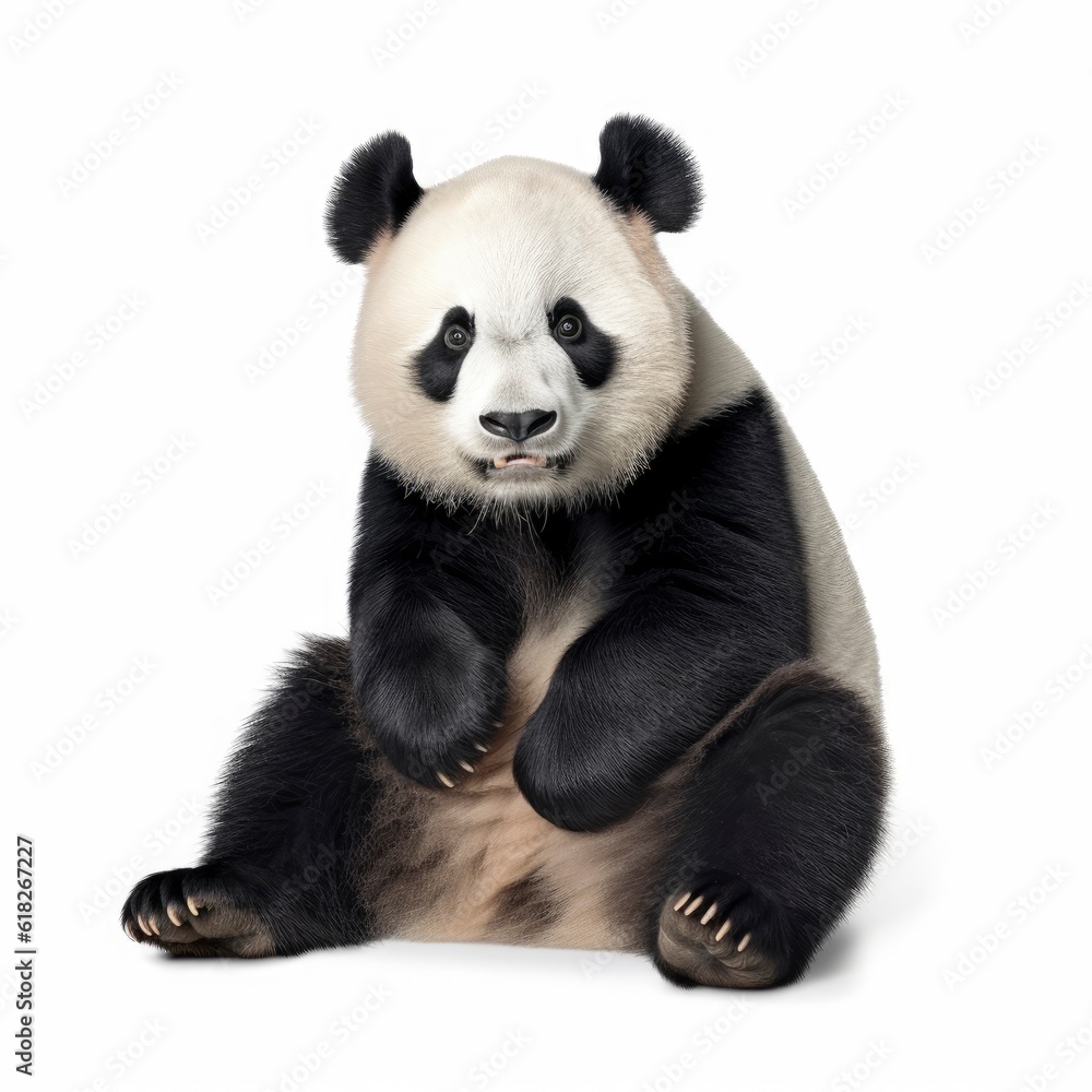 A black and white panda bear sitting on its hind legs created with Generative AI technology A black and white panda bear sitting on its hind legs created with Generative AI technology