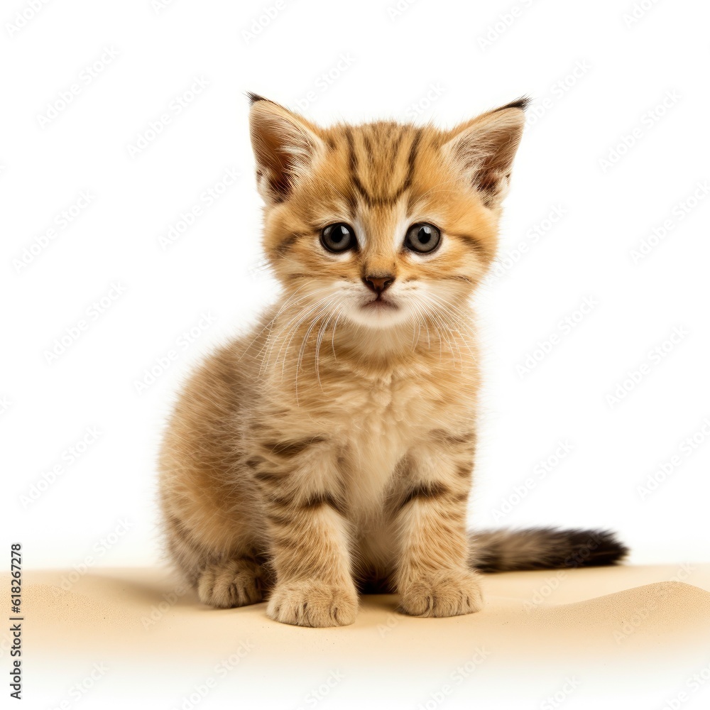 A small sand cat sitting on top of a white floor created with Generative AI technology