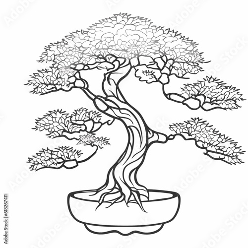 Bonsai tree in pot isolated on white background. Vector illustration.