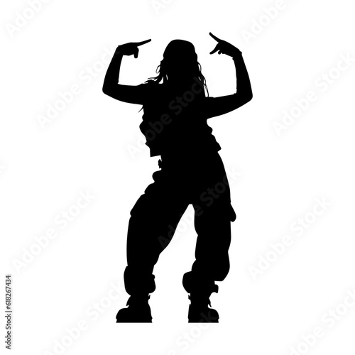 Vector illustration. Silhouette of a girl dancer in baggy hip-hop clothes.