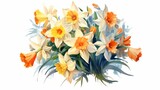 Bouquet of Cheerful Daffodils watercolor. AI generated