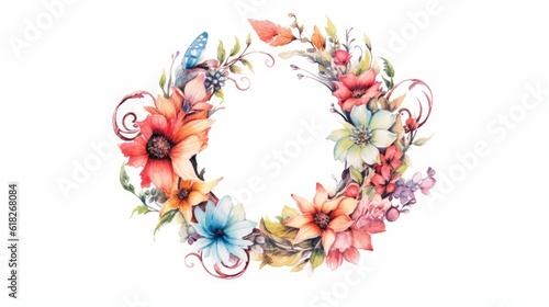 Fancifully-Designed Floral Wreath watercolor. AI generated © Olive Studio