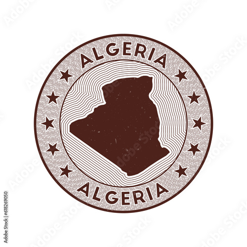 Algeria round badge vector. Country round stamp with shape of Algeria, isolines and circular country name. Awesome emblem. Amazing vector illustration.