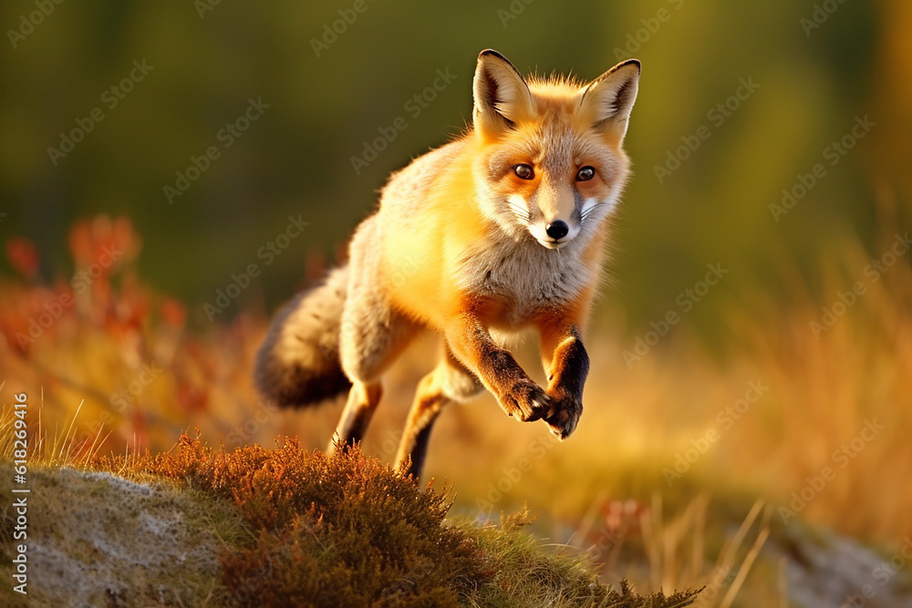 Dynamic Red Fox Jumping in Hunting Action - Created with Generative AI Tools Dynamic Red Fox Jumping in Hunting Action - Created with Generative AI Tools