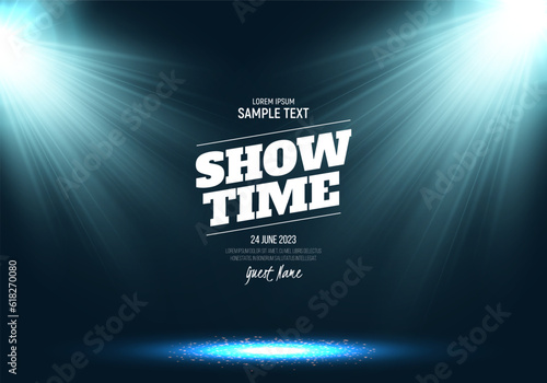 Spotlights. Scene for presentation illuminated by spotlights. Vector illustration.