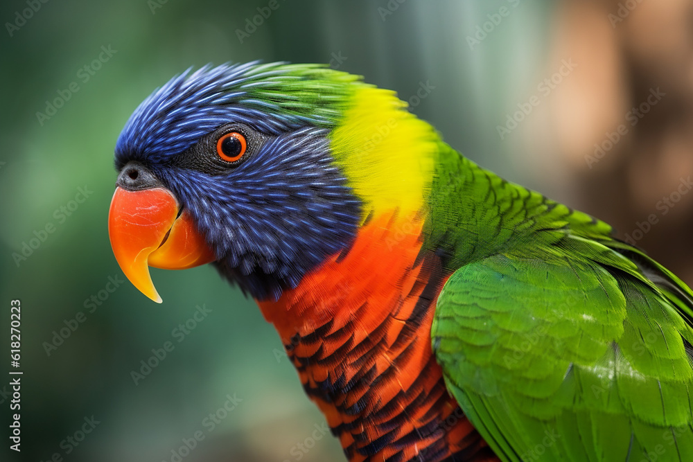 Vibrant Side View Closeup of Green-naped Lorikeet - Created with Generative AI Tools