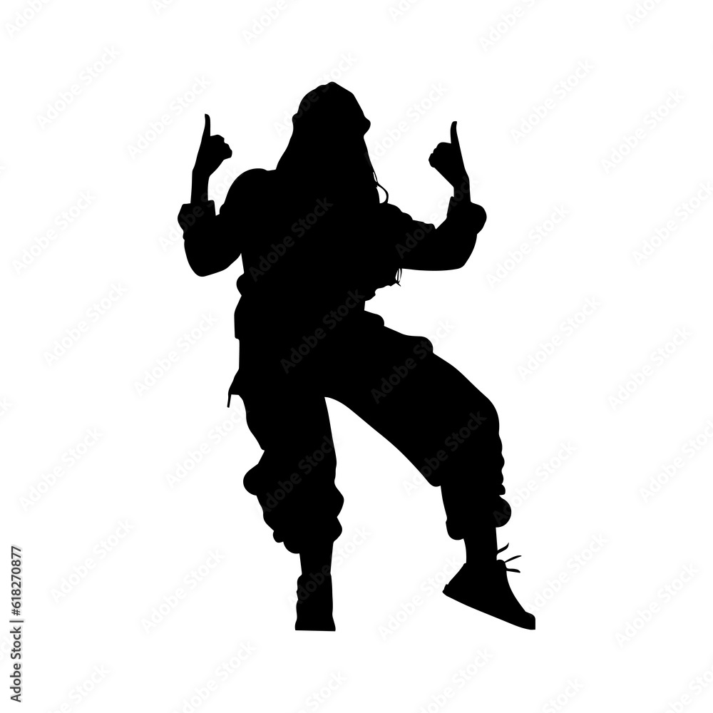 Vector illustration. Silhouette of a girl dancer in baggy hip-hop clothes. Vector illustration. Silhouette of a girl dancer in baggy hip-hop clothes.